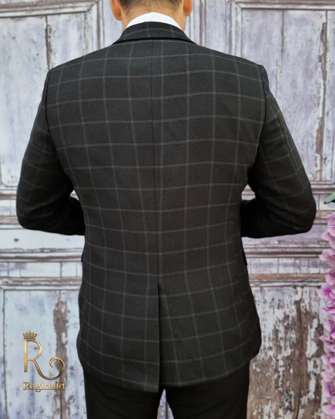 Sacou de barbati, Slim-Fit, negru in carouri - SC419 - imagine 3