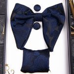 Set papion amplu cu butoni si batista culoare: bleumarin - PP175