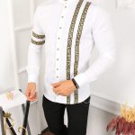 Camasa slim fit de barbati,alba, cu model - CM437