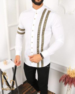Camasa slim fit de barbati,alba, cu model - CM437