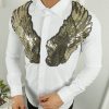 Cămașă de bărbați, Slim Fit, Alba cu strasuri - CM461