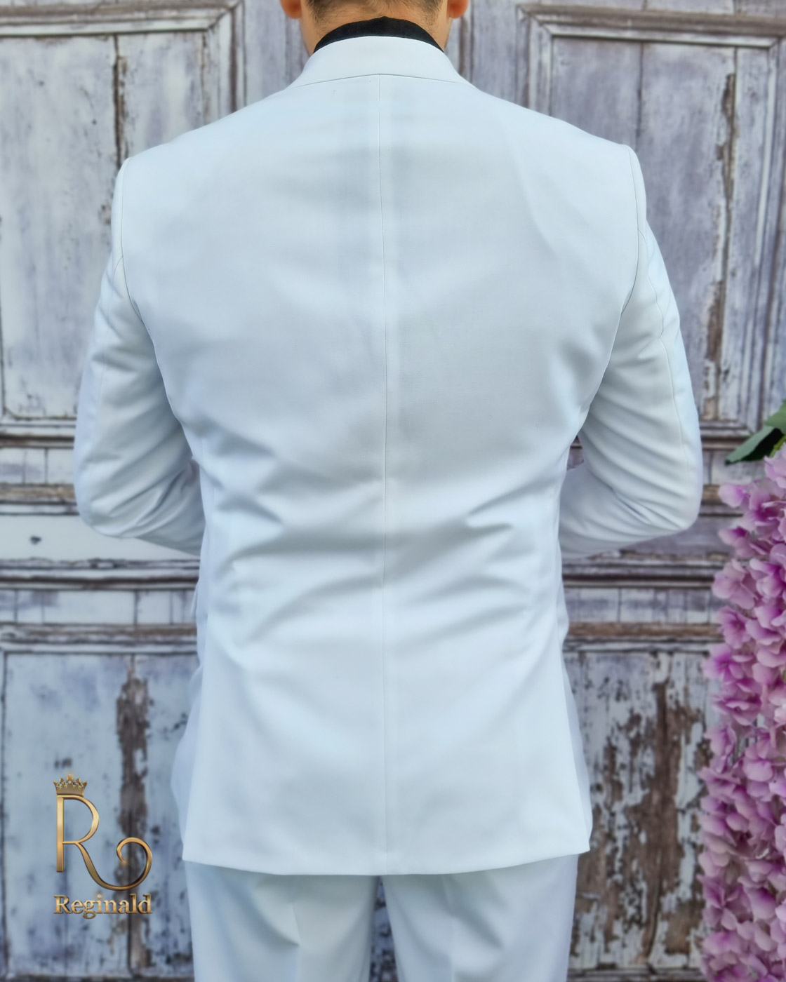 Costum de barbati elegant alb cu butoni aurii Sacou si Pantalon - C2058 - imagine 4