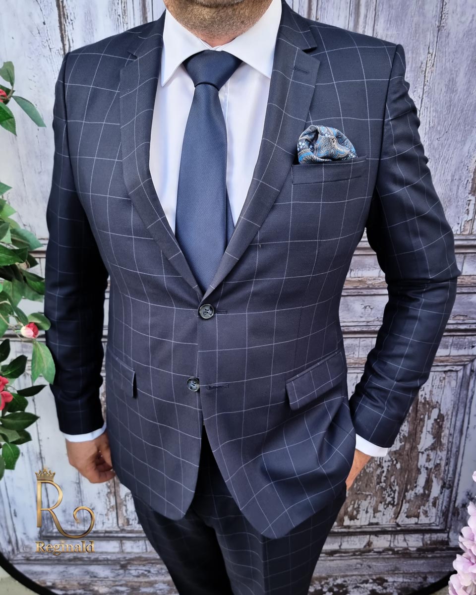 Costum barbatesc, Slim Fit, BATAL, in carouri, Sacou si Pantalon - C1928