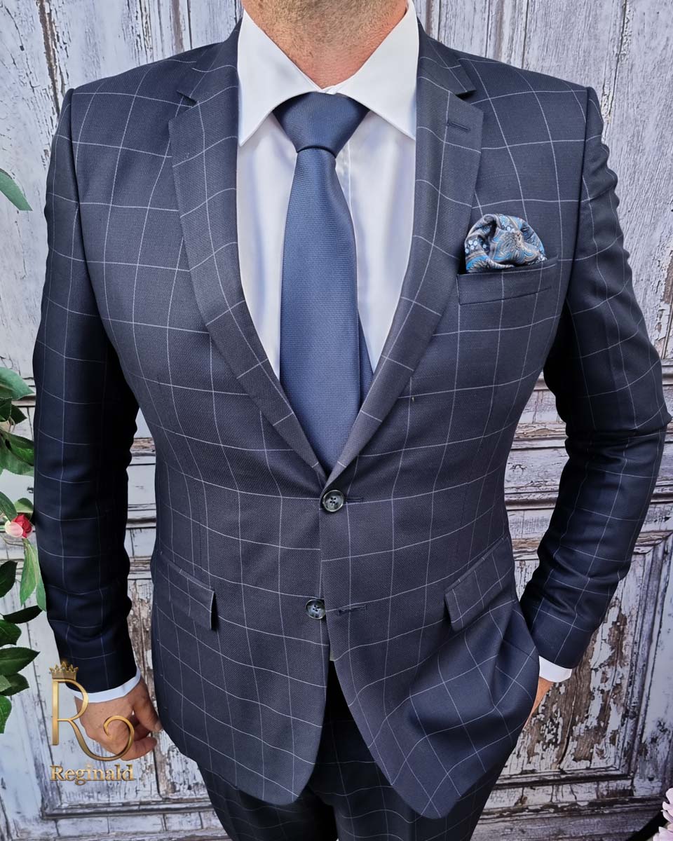 Costum barbatesc, Slim Fit, BATAL, in carouri, Sacou si Pantalon - C1928 - imagine 2