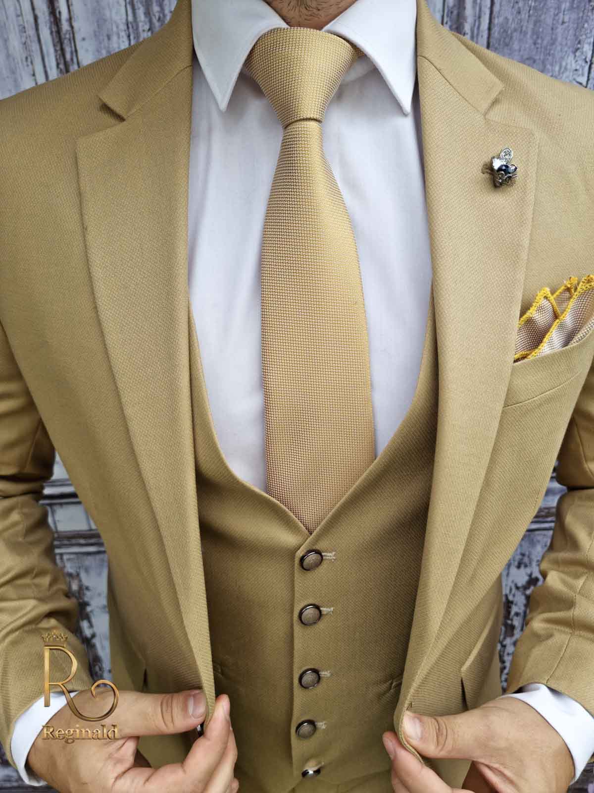 Costum de barbati, Sacou cappucino, Vesta si Pantalon slim-fit- C2023 - imagine 7