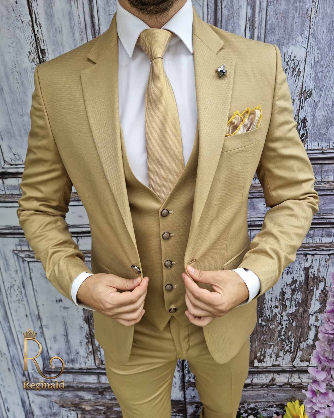 Costum de barbati, Sacou cappucino, Vesta si Pantalon slim-fit- C2023 - imagine 3