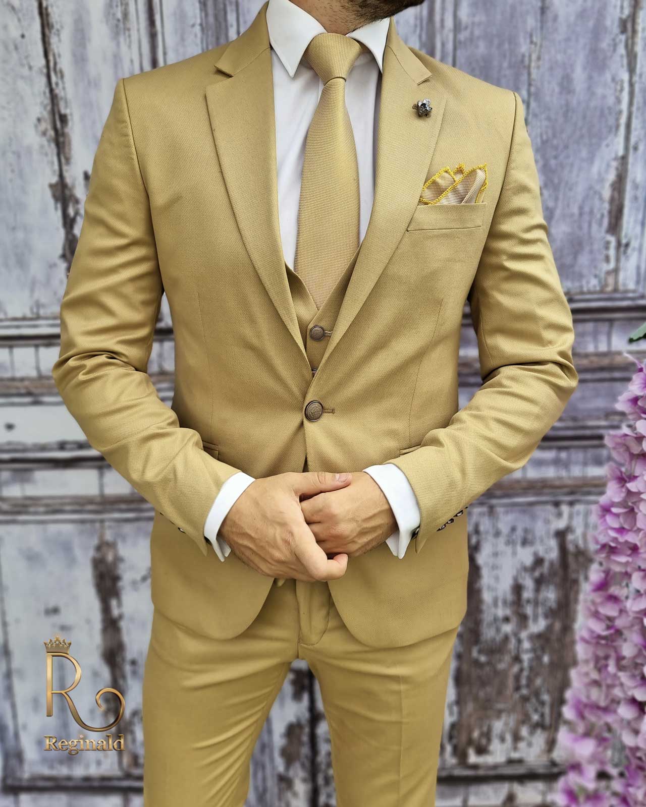 Costum de barbati, Sacou cappucino, Vesta si Pantalon slim-fit- C2023 - imagine 5