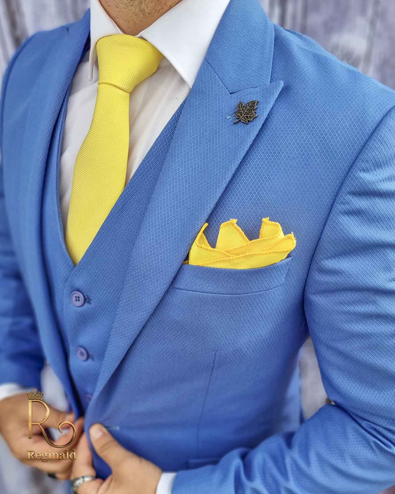 Costum de barbati, Sacou navy bleu, Vesta si Pantalon slim-fit-C2516 - imagine 3