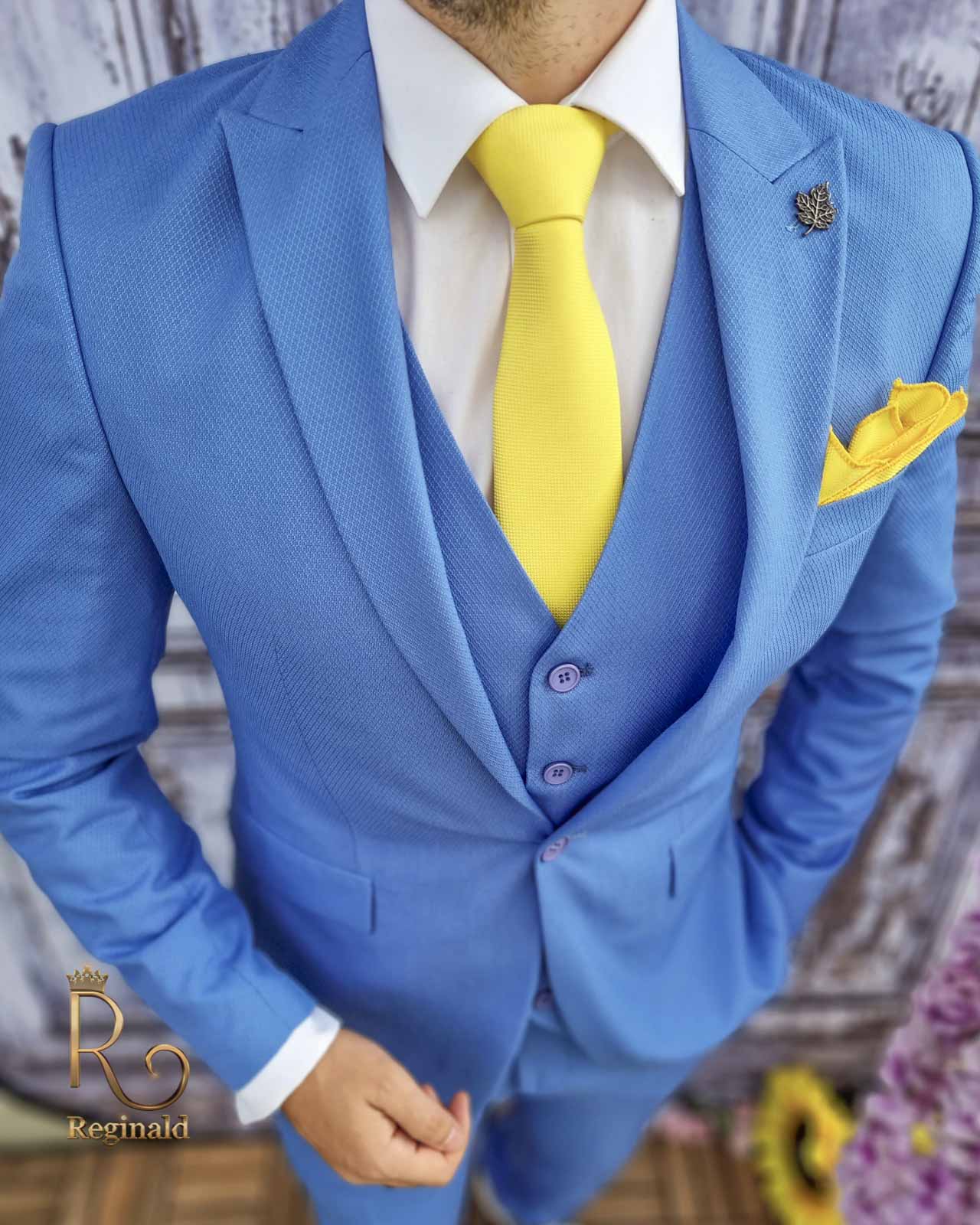 Costum de barbati, Sacou navy bleu, Vesta si Pantalon slim-fit-C2516 - imagine 4