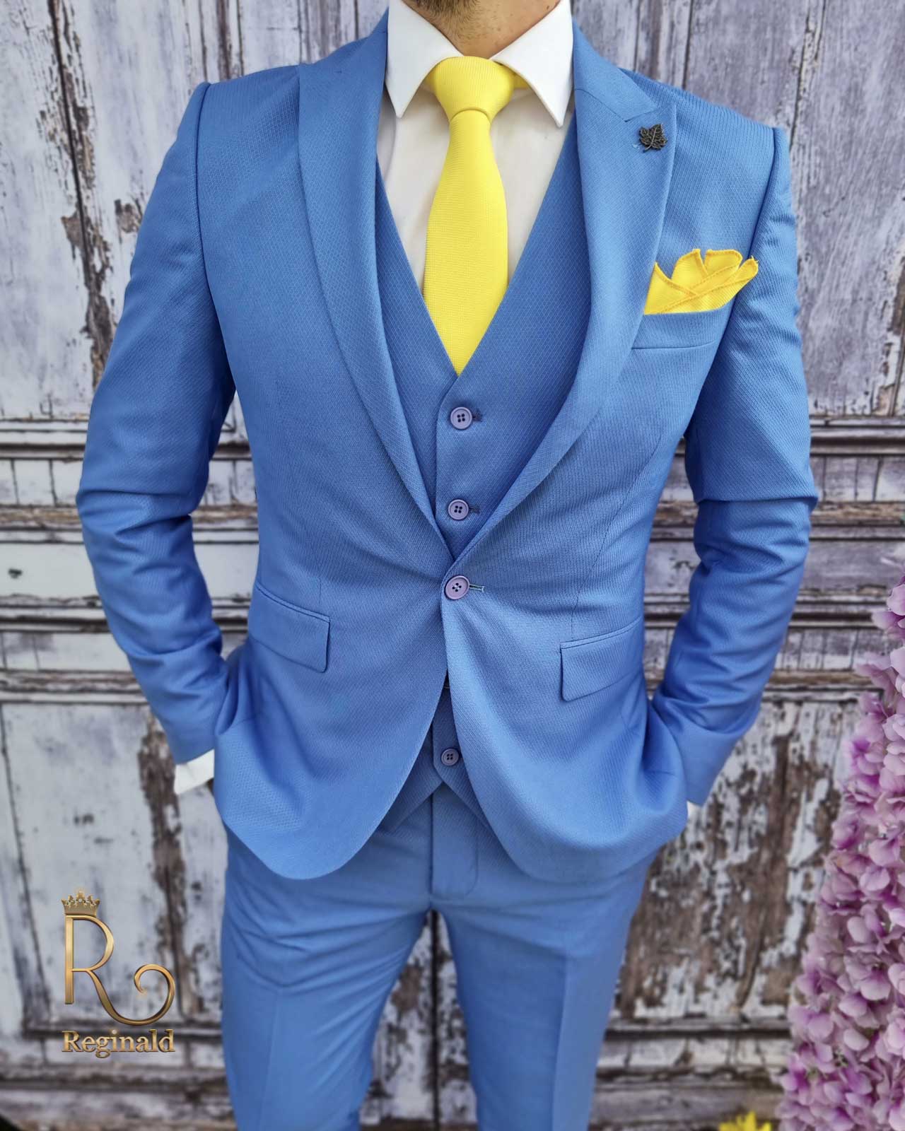 Costum de barbati, Sacou navy bleu, Vesta si Pantalon slim-fit-C2516 - imagine 2