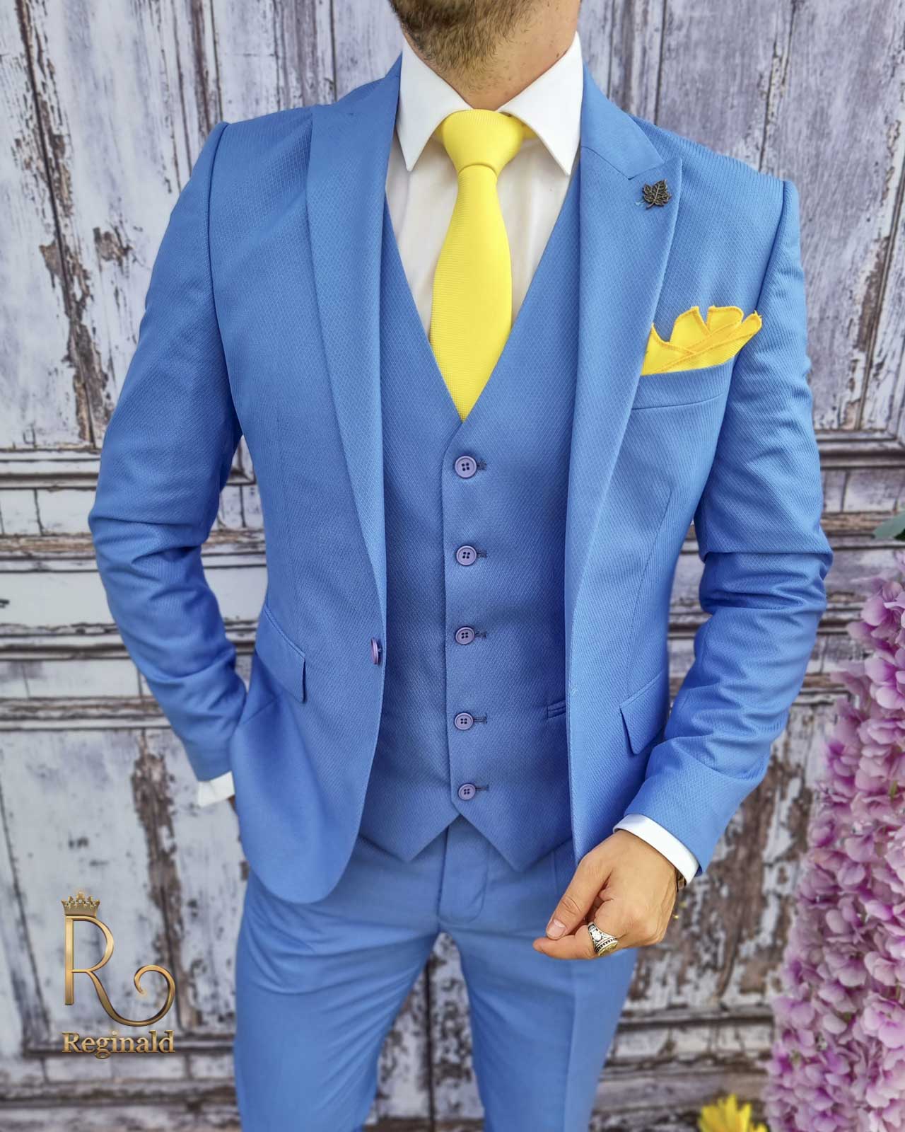 Costum de barbati, Sacou navy bleu, Vesta si Pantalon slim-fit-C2516