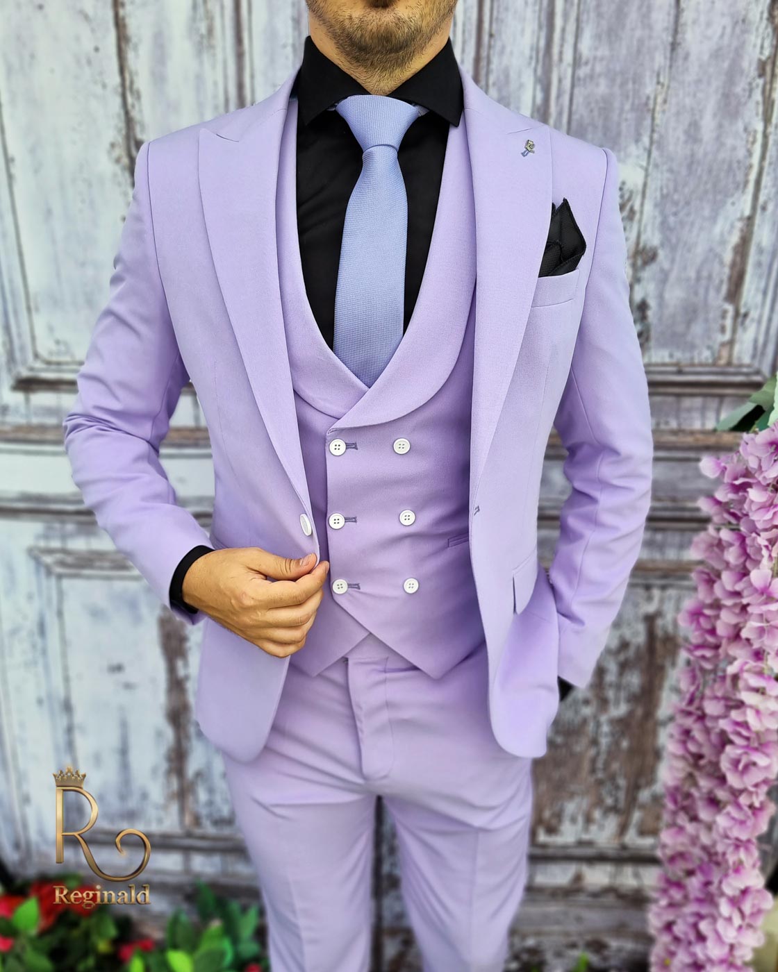 Costum elegant de barbati lila: Sacou, Vesta si Pantalon - C2084 - imagine 4