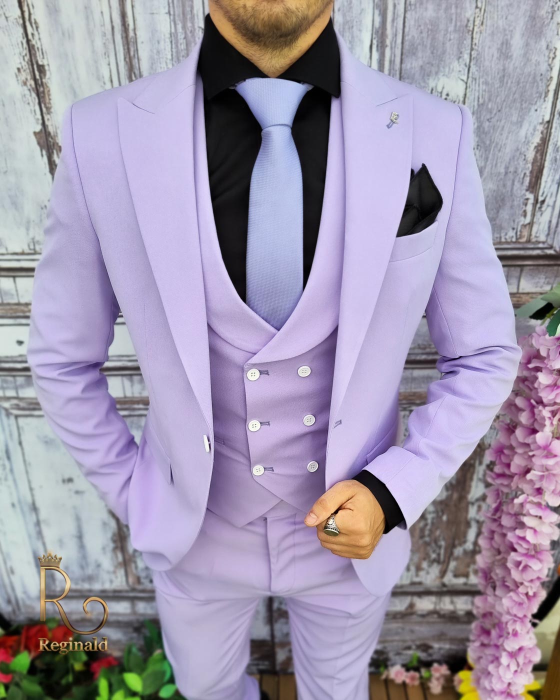 Costum elegant de barbati lila: Sacou, Vesta si Pantalon - C2084 - imagine 5