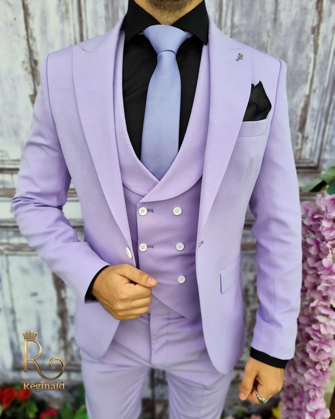 Costum elegant de barbati lila: Sacou, Vesta si Pantalon - C2084 - imagine 2