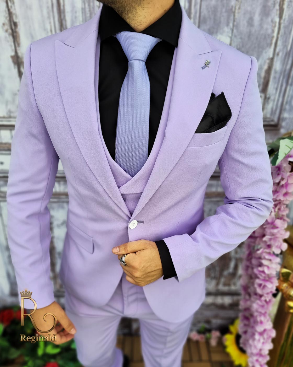 Costum elegant de barbati lila: Sacou, Vesta si Pantalon - C2084 - imagine 6