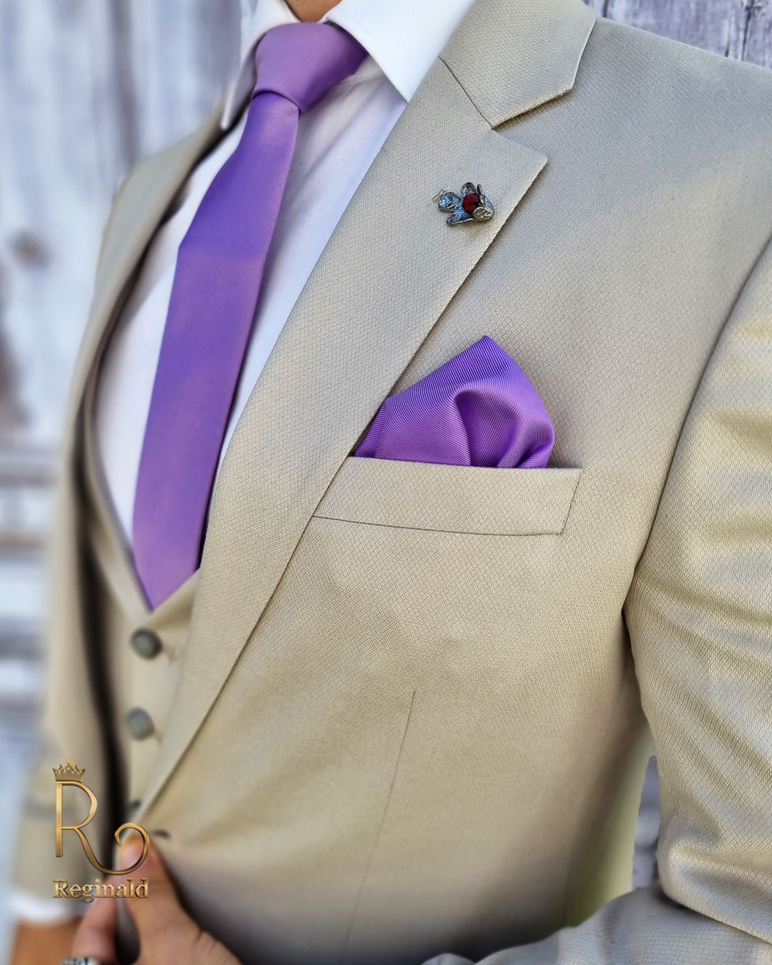 Costum elegant de barbati bej, Vesta si Pantalon slim-fit- C2048 - imagine 4