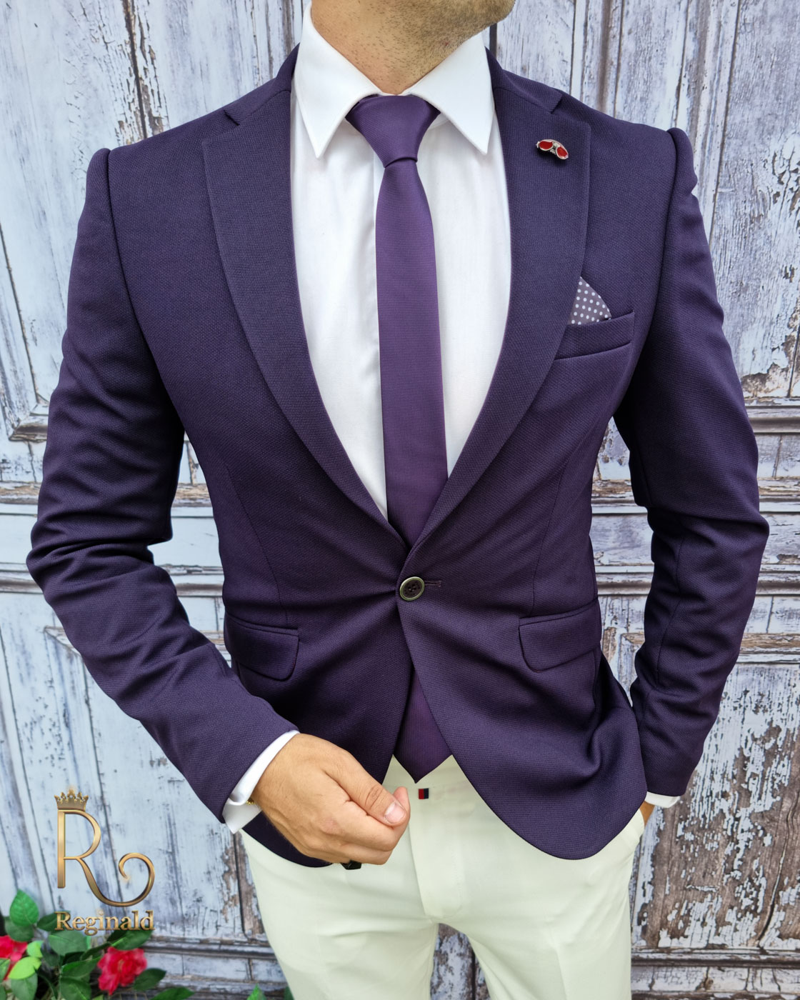 Sacou de barbati, Slim-Fit, mov inchis - SC408 - imagine 2