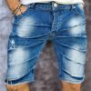 Blugi scurți de bărbați, Slim Fit, Albastru decolorat - PSC56