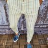 Pantaloni eleganti Slim-Fit, ivoire in dungi bleu/maro - PN500