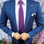 Veste pour homme, coupe slim, bleu marine à rayures - SC449