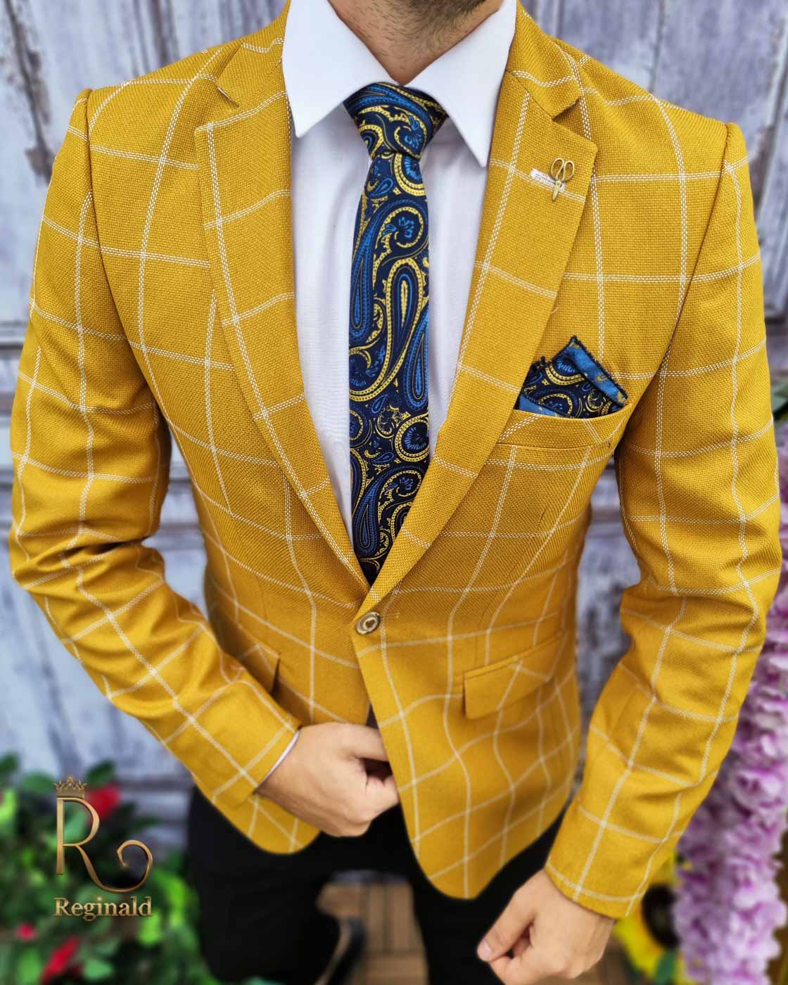 Sacou de barbati, Slim-Fit, culoare mustar - SC440 - imagine 2