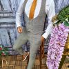 Compleu de bărbați, Gri in carouri, Vesta si Pantalon, Slim Fit - CU175