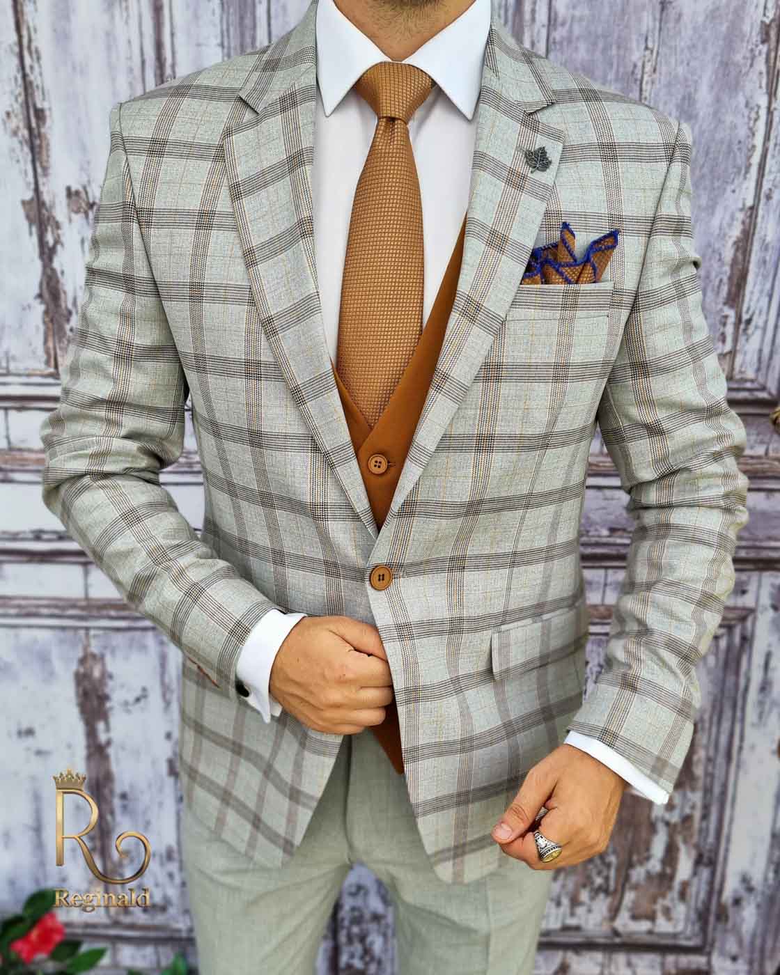 Costum barbati gri, cu vesta maro : Sacou, Vesta si Pantalon - C2550 - imagine 2