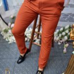 Pantaloni eleganti de barbati, caramizii, croiala slim-fit, conici  - PN512
