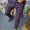 Pantaloni eleganti de barbati, bleumarin in patratele, croiala slim-fit, conici  - PN513