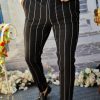Pantaloni eleganți de bărbați, Slim Fit, Conici, Negru cu dungi - PN539