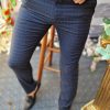 Pantaloni de barbati bleumarin in patratele, croiala slim-fit, conici   - PN535