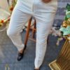 Pantaloni de barbati albi ivoire,croiala slim-fit, conici si elastici - PN544