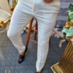 Pantalones de hombre blancos marfil, corte slim-fit, cónicos y elásticos - PN544