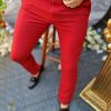 Pantaloni de barbati bordeaux ,croiala slim-fit, conici si elastici - PN546