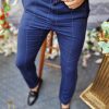 Pantaloni de barbati bleumarin cu dungi, croiala slim-fit, elastici si conici  - PN521
