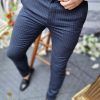 Pantaloni de barbati bleumarin in dungi, croiala slim-fit, conici  - PN519