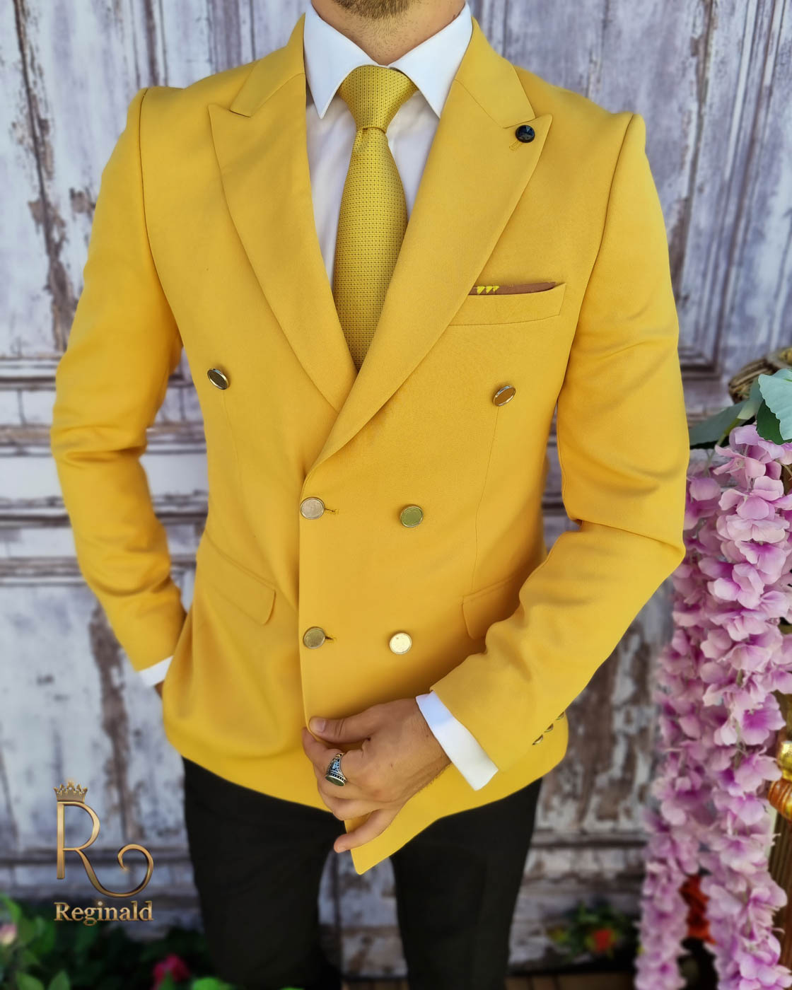 Sacou de barbati, Slim Fit, galben mustar - SC463 - imagine 3