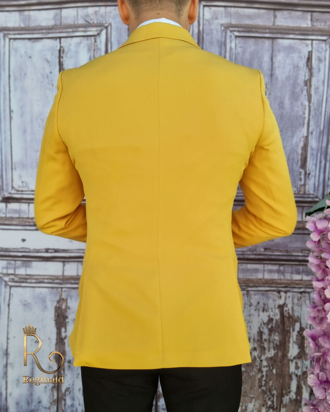 Sacou de barbati, Slim Fit, galben mustar - SC463 - imagine 4