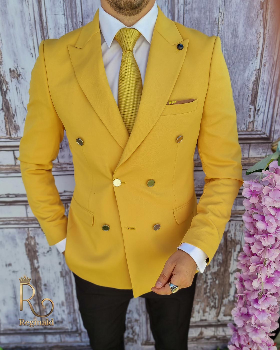 Sacou de barbati, Slim Fit, galben mustar - SC463 - imagine 2