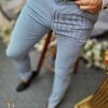 Pantaloni de barbati alb/dungi albastre,croiala slim-fit, conici si elastici - PN552