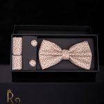 Set papion cu butoni si batista - culoare: bej cu model - Cod PP230