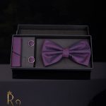 Set papion cu butoni si batista - culoare: mov inchis - Cod PP216