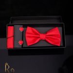 Set papion cu butoni si batista - culoare: rosu - Cod PP201