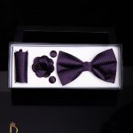 Set papion, butoni, floare si batista - culoare: mov inchis Cod PP266