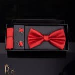 Set papion cu butoni si batista - culoare: rosu inchis Cod PP221