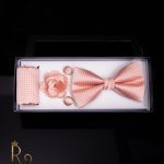 Set papion, butoni, floare si batista - culoare: somon Cod PP265