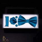 Set papion, butoni, floare si batista - culoare: turcoaz inchis Cod PP255