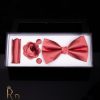 Set papion, butoni, floare si batista - culoare: corai inchis Cod PP259