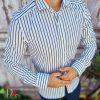 Camasa de barbati, Slim Fit, Alba cu dungi gri - CM478