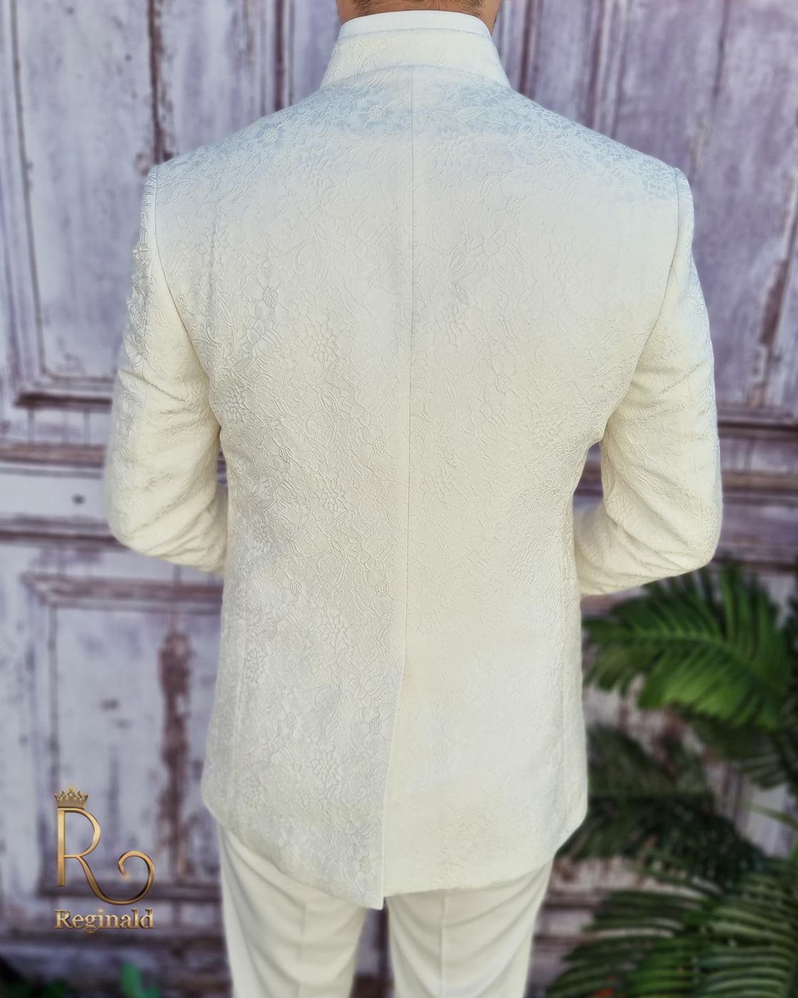 Costum ceremonie ginere/mire alb ivoire, Sacou-Vesta-Pantalon-Cravata - C3150 - imagine 8